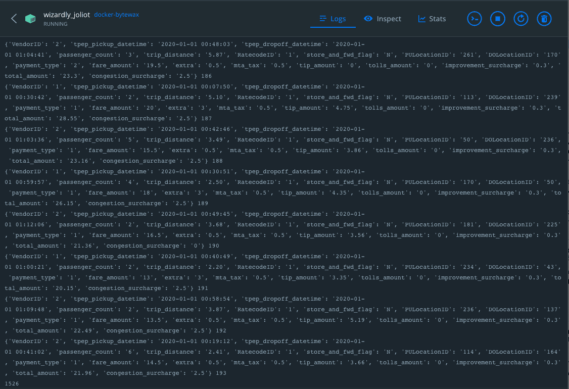 Bytewax output