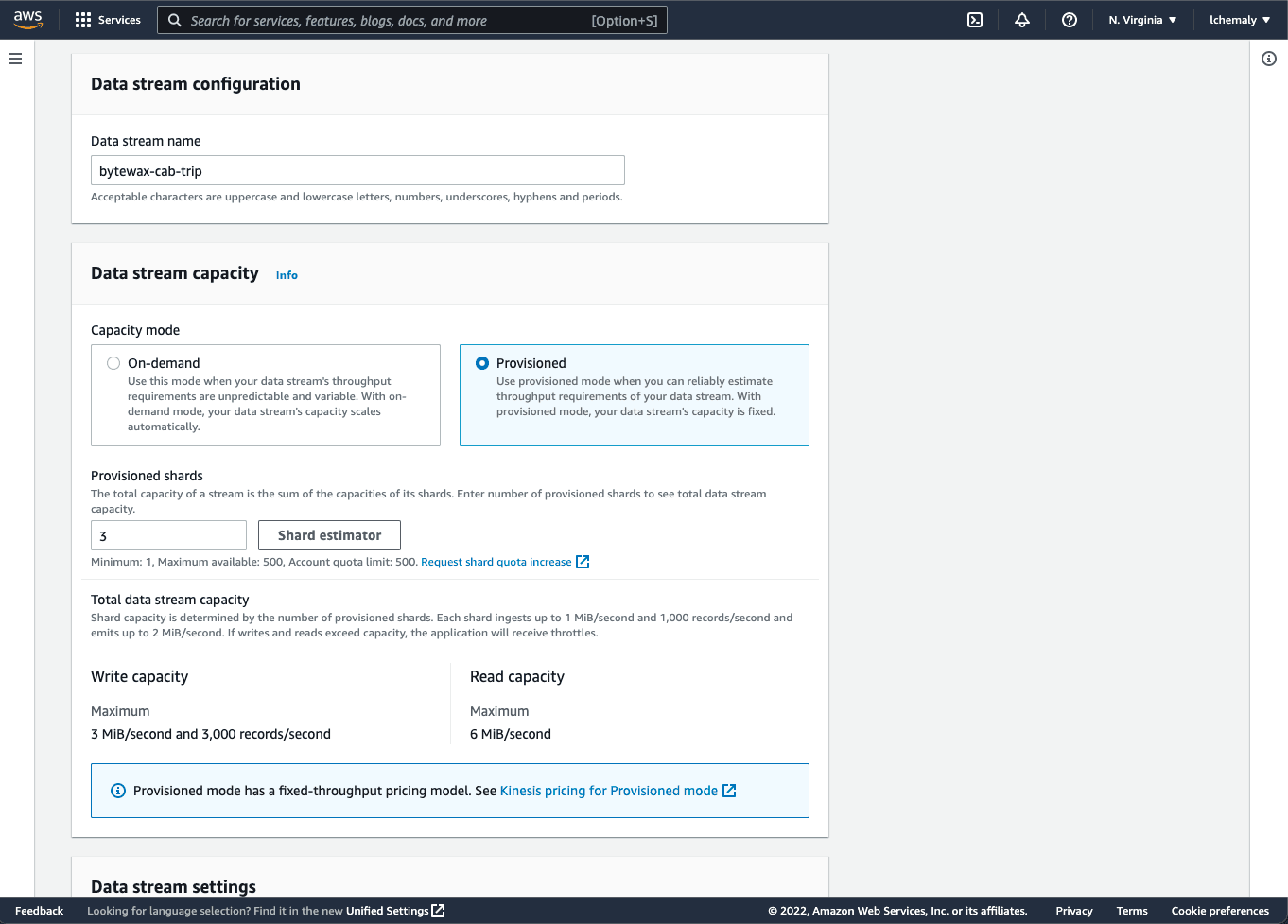 Data stream configuration