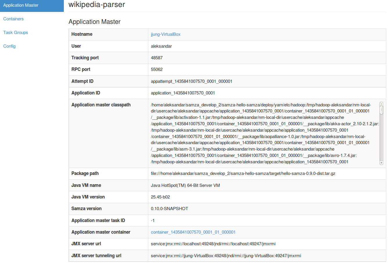 Apache Samza dashboard