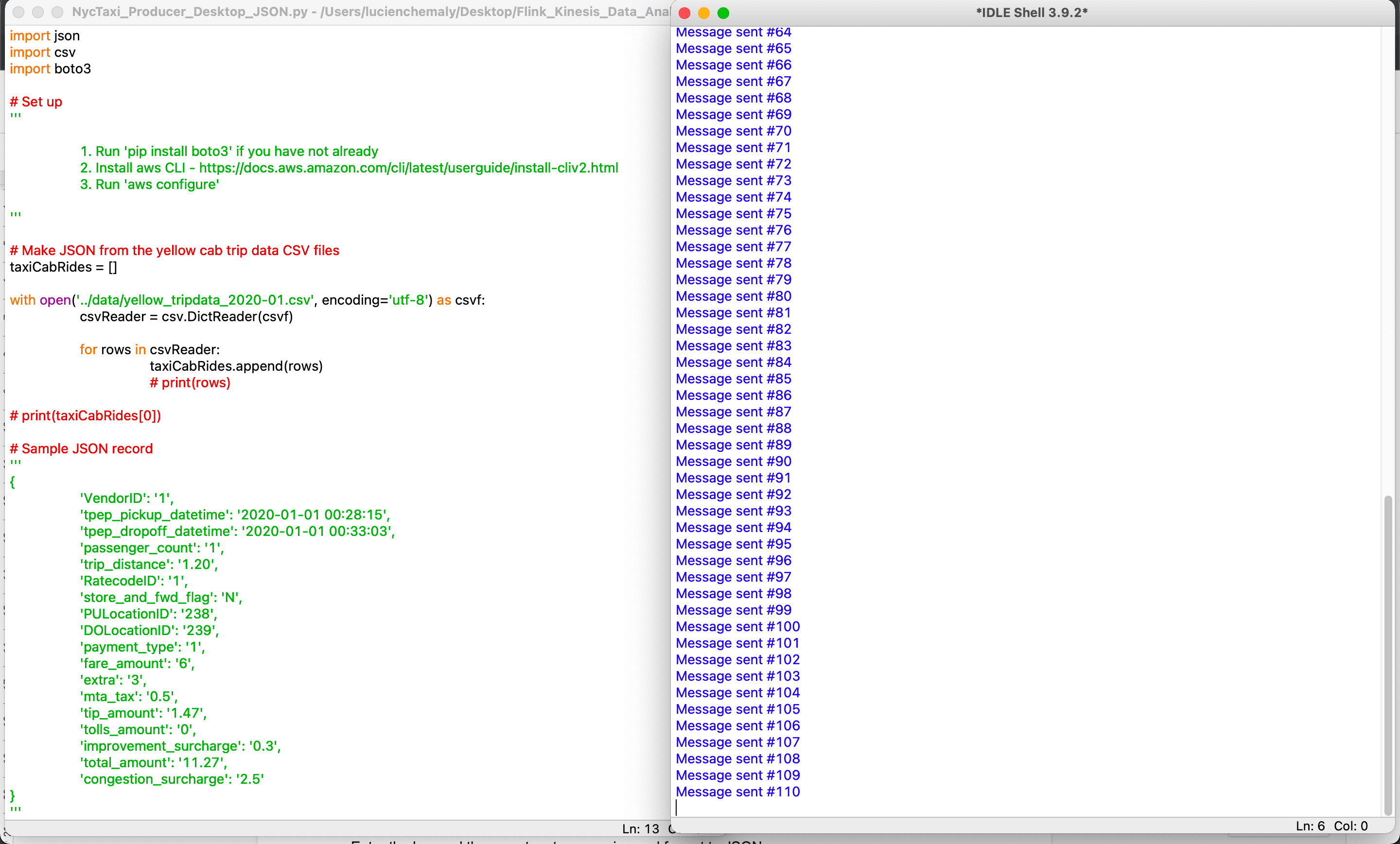 Python script sending data to Kinesis